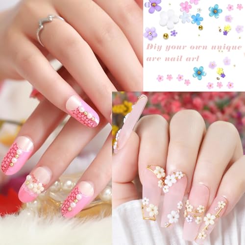 FOIMAS 3D Flower Nail Charms & Rhinestones Set with Tweezer
