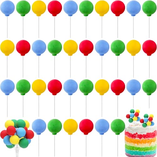 40 Pcs Rainbow Mini Balloon Cake Toppers - Classic Clay Cupcake Decorations