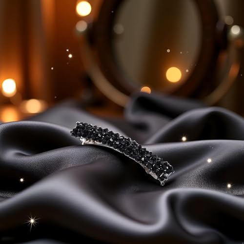 Black Rhinestone Hair Clips - Handmade Metal Crystal Barrette