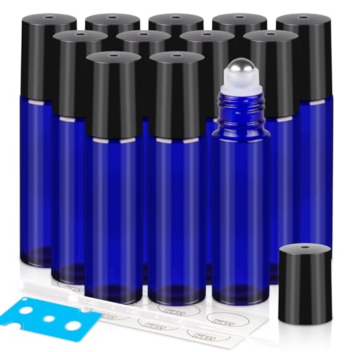 10ml Cobalt Blue Glass Roller Bottles for Essential Oils, 12 Pack