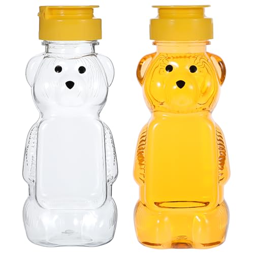 Set of 2 Cute Honey Bear Squeeze Bottles with Flip Lids - 8 oz