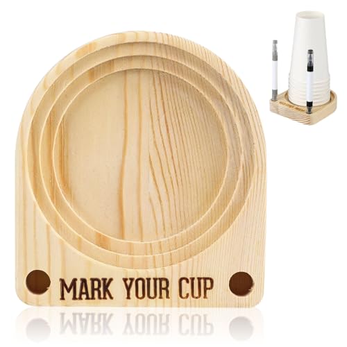 OLLBIT Wooden Disposable Cup Holder with Marker Slots for Parties