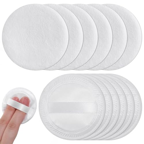 12 PCS Cotton Makeup Powder Puffs Washable Round Face Sponge Cushion with Ribbon