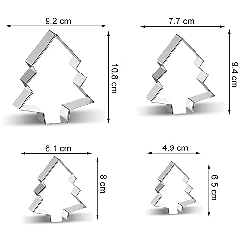 Christmas Tree Cookie Cutter Set of 4 - Large, Medium, Small Stainless Steel Xmas Molds