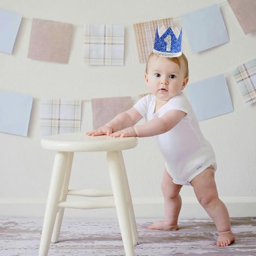 Blue 1st Birthday Glitter Crown Hat for Baby First Birthday Party