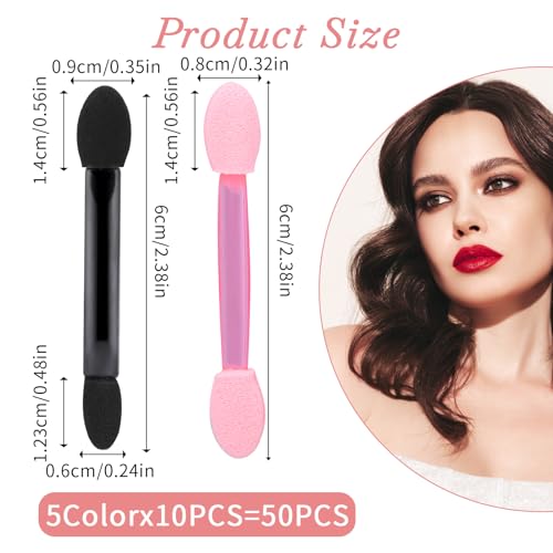 KALIONE 50 Pcs Disposable Double Head Eyeshadow Sponge Brushes Multicolor
