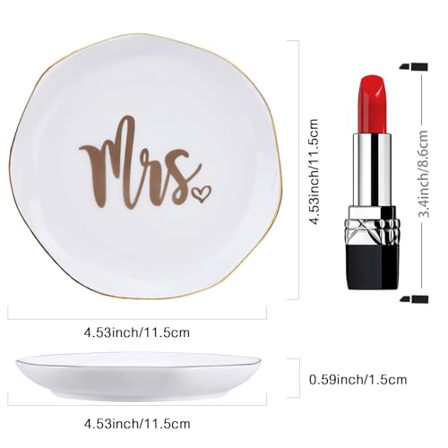 Mrs. Ring Dish - Ceramic Jewelry Holder with Gold Trim