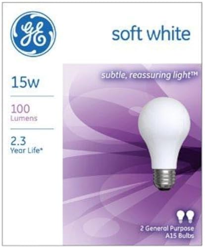 GE 15A/W Incandescent Soft White Light Bulb 2 Pack - 10W, A15 Medium Base