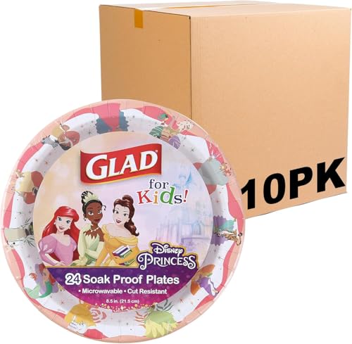 Glad for Kids Disney Princess Disposable Paper Plates, 8.5-Inch, 240 Count Pack