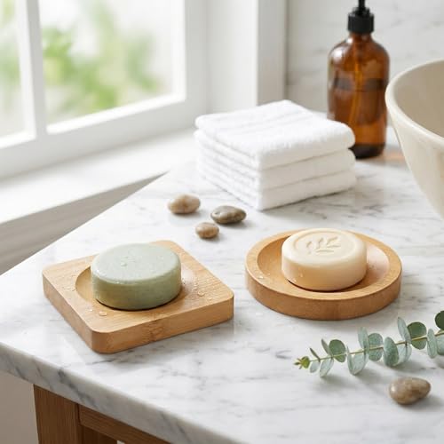 Bamboo Soap Dish Holders Set - Natural Wooden Shower & Bathroom Accessories