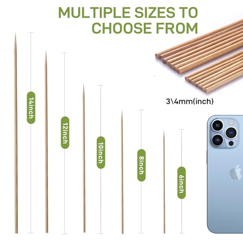 100-Pack 6-Inch Heavy-Duty Bamboo Skewers - Unbleached & Eco-Friendly