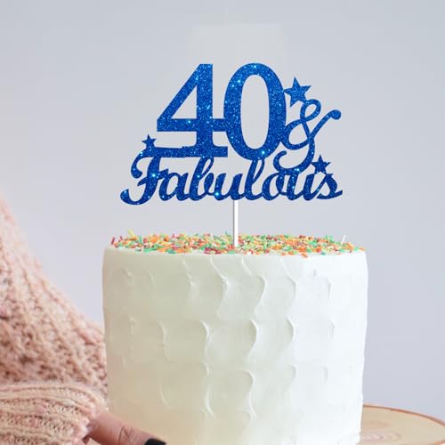 JUTTIRA Blue Glitter 40 & Fabulous Cake Topper for 40th Birthday Party