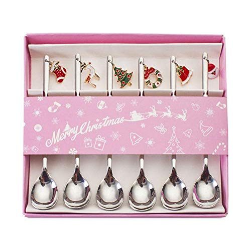 Christmas Spoons 6-Piece Stainless Steel Coffee Spoons with Xmas Pendant - Silver
