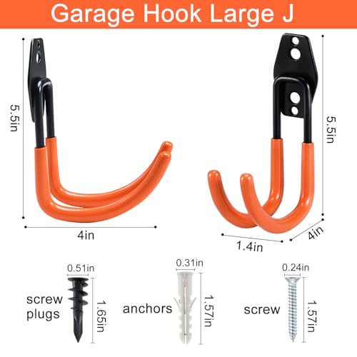 Heavy Duty Steel Garage Hooks - Wall Mount Tool Organizer for Ladders, Bikes & Hoses (4 Pack)