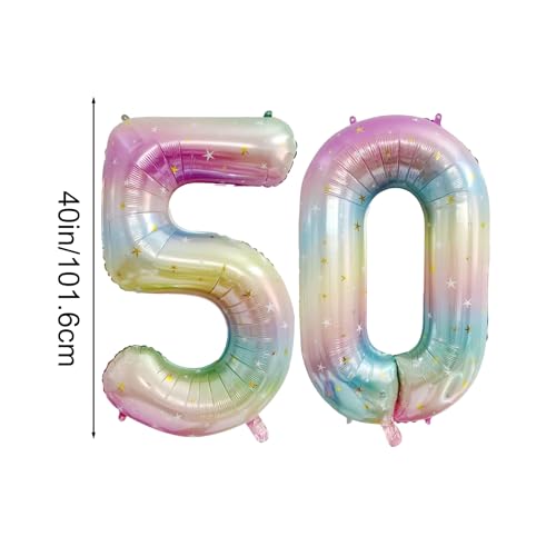 40-Inch Rainbow Number 50 Foil Balloon for 50th Birthday Party