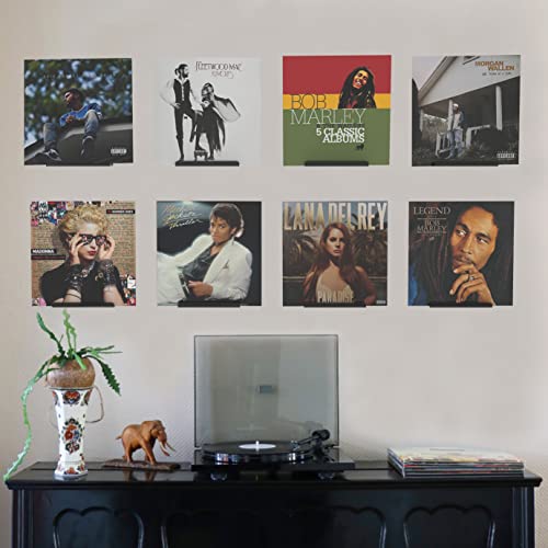 WPESI Black Vinyl Record Wall Mount Shelf 8-Pack - 7 Inch Acrylic Display Racks