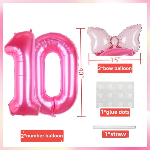 40-inch Pink Number 10 Balloon Set with Bow - Girls 10th Birthday Decor