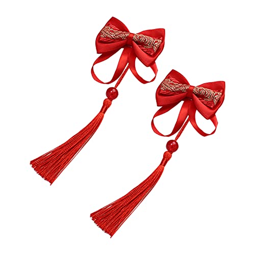 AEGYPIUS Red Bow Hair Clips with Tassels - 2 Pcs Chinese New Year Hair Accessories for Women and Girls