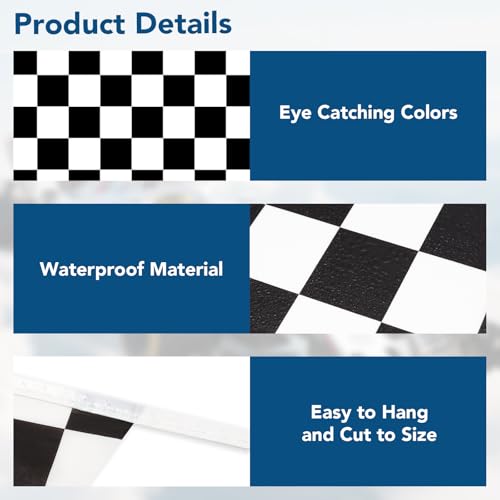 100ft Black Checkered Flag Banner - Double-Sided Race Car Party Decoration