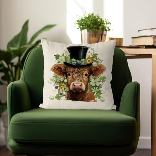 St. Patrick's Day Pillow Covers 18x18 Inch Cow & Shamrock Design