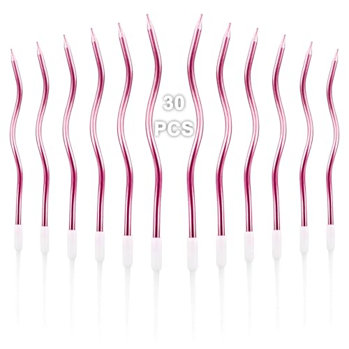Twisty Birthday Candles - 30 Pack Spiral Metallic Cake Candles with Holders, Rose Gold