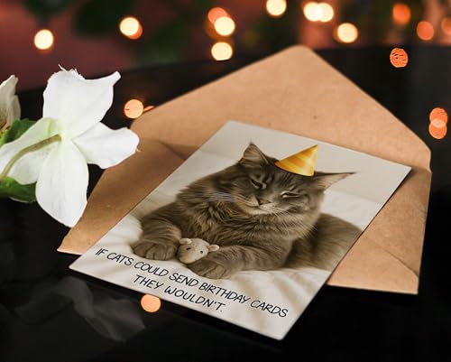 Funny Cat Birthday Card with Envelope - Hilarious 5x7 Card for Cat Lovers