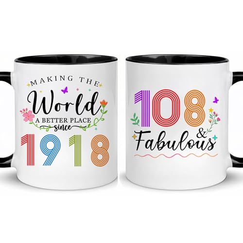 108th Birthday Coffee Mug - 1918 Variation for Women Men Mom Dad Grandma Grandpa