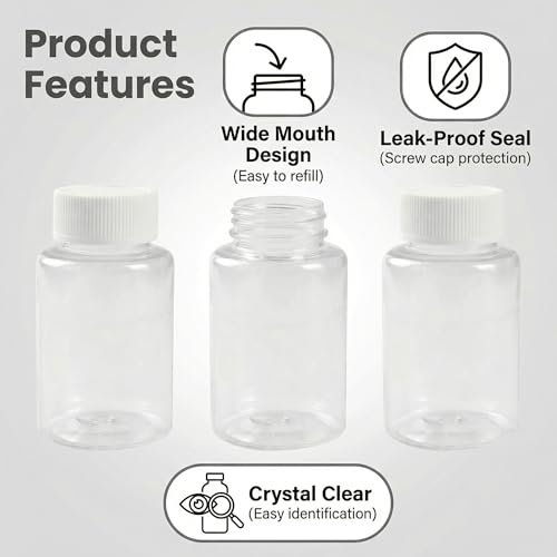 12 Pack 100ml Clear Plastic Refillable Bottles with White Caps - Travel & Storage Containers