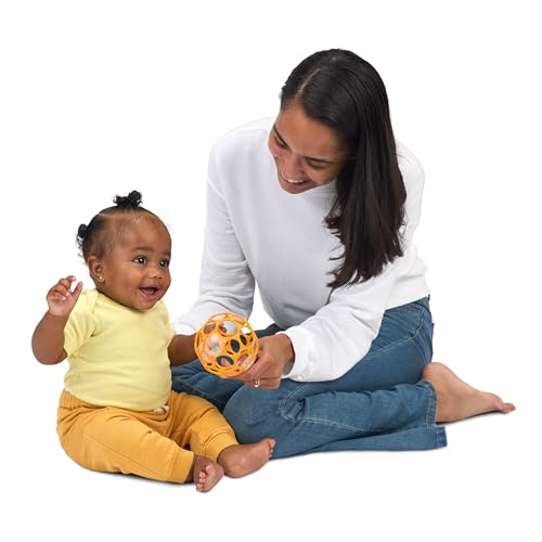 Bright Starts Oball Rattle, Easy-Grasp Sensory Ball for Infants - Orange