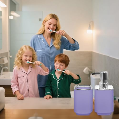 2Pcs Lavender Bathroom Accessory Set, Square Soap Dispenser & Holder