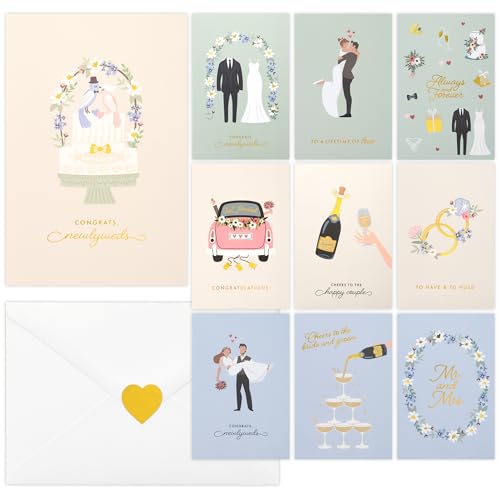 Elegant Wedding Card Set of 10 with Envelopes & Stickers