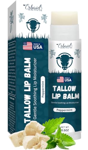 Erbaid Beef Tallow Lip Balm – Grass-Fed Tallow & Beeswax Chapstick with Peppermint