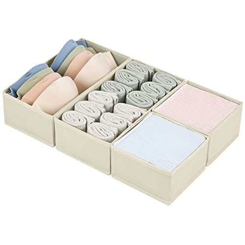 DIMJ Drawer Organizers for Clothes - Beige 4 Pack Storage Bins