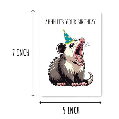 Cute Possum Birthday Card - 5x7 Funny Opossum Greeting Card with Envelope