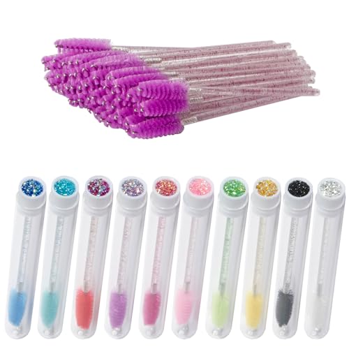Diamond Eyelash Spoolie Brushes Set with Reusable Tubes, 10 Pack