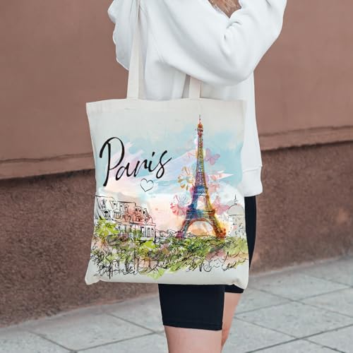 VeloKomo Paris Travel Canvas Tote Bag - Large Reusable Shopping Handbag