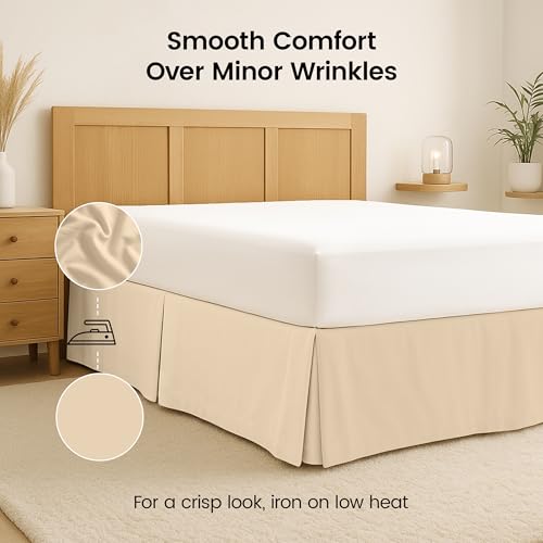 Utopia Bedding Queen Bed Skirt Beige 16-Inch Drop Pleated Under-Bed Storage