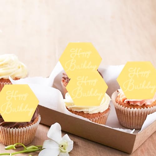 10 Pcs Gold Acrylic Happy Birthday Cupcake Toppers Set