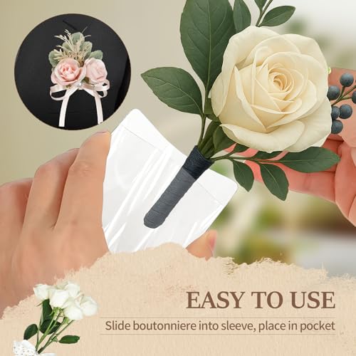 15 Pack Pocket Boutonniere Plastic Sleeve Holder for Suit Jacket Chest Pocket