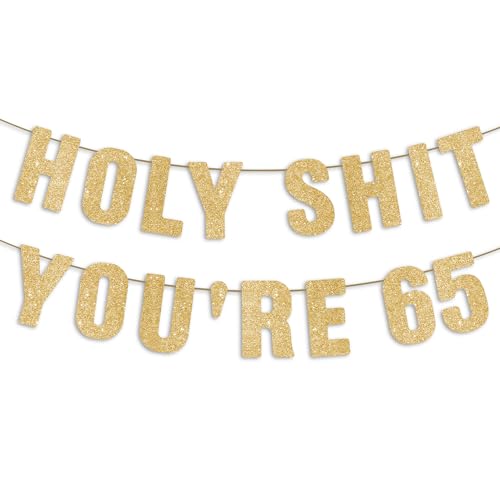 65th Birthday Party Banner - Gold Glitter 65 Years Old Decoration Sign
