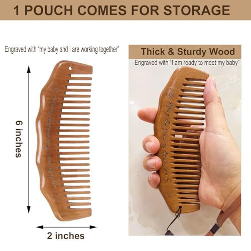 Moreinday Peachwood Labor Comb with Wrist Strap for Pain Relief