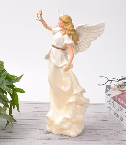 Praying Angel Sculpture with LED Light - 12.9-Inch Porcelain Guardian Figurine Christmas Decor