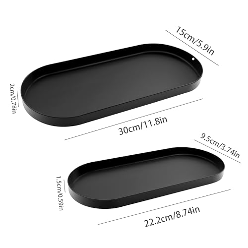 Black Metal Toilet Tank Tray Set - 2-Piece Bathroom Organizer