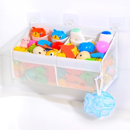KPH Corner Bath Toy Organizer - 2-Compartment Mesh Bathtub Storage