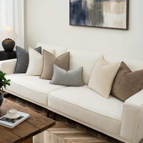 iPAHANA Pearl White Chenille Linen Throw Pillow Covers 18x18 Set of 2 - Boho Farmhouse Decor