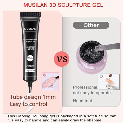 MUSILAN 3D Nail Art Sculpting Gel - Tube Needle Design Non-Sticky Molding Gel