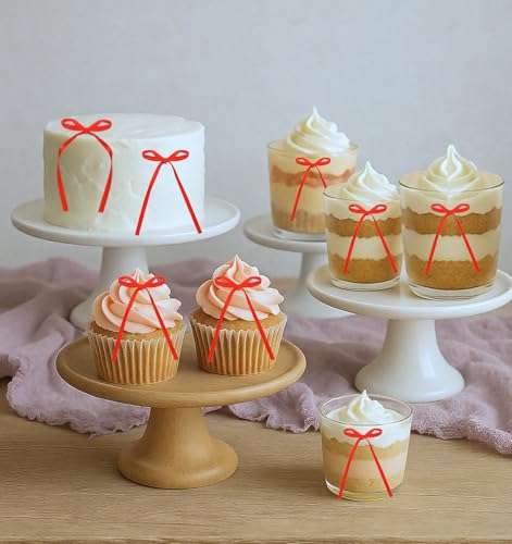 20 Red Cake Bows - Vibrant Ribbon Toppers for Parties & Celebrations