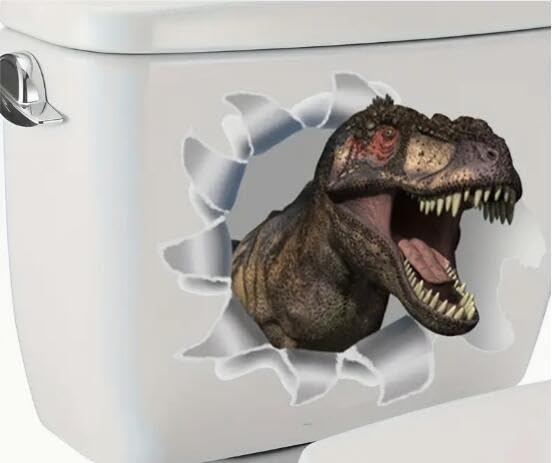 3D Dinosaur Toilet Lid and Tank Decal - Self-Adhesive Bathroom Wall Sticker