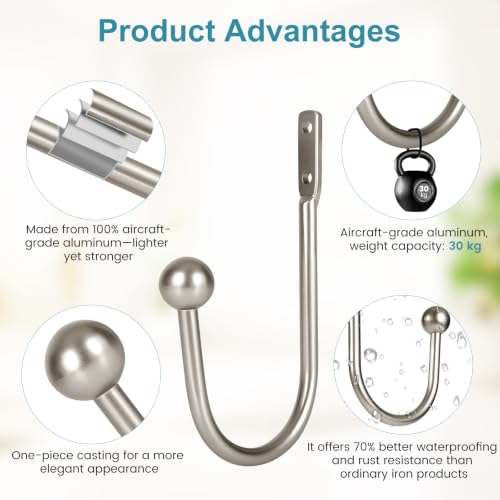 Satin Nickel Curtain Holdbacks 2 Pcs Wall-Mounted Metal Tiebacks for Drapery & Window Decor