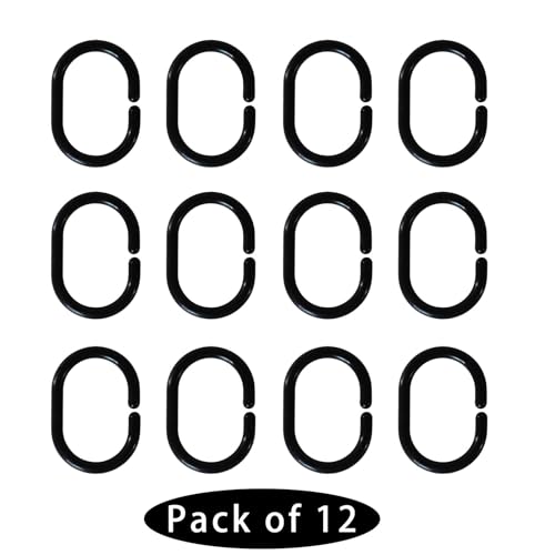 C-Shaped Plastic Shower Curtain Hooks - 12 Pack, Black